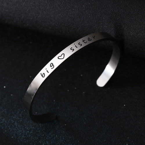 Big Sis Middle Sis Little Sis Sister Cuff Bangle Bracelet Family Friend Gift for Women